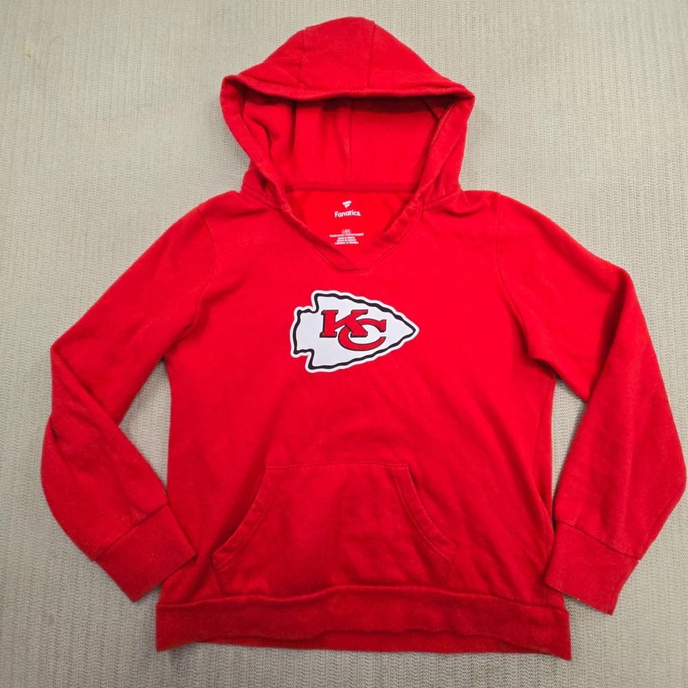 Fanatics Kansas City Chiefs Hoodie Sweatshirt Womens Large Red V-Neck Pullover